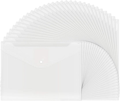 EOOUT 30pcs Plastic Envelopes, Clear Reusable Poly Envelope Waterproof File Folder with Snap Button, US Letter, A4 Size, for School Office Supplies