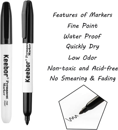Keebor Permanent Markers Bulk, 60 Pack Black Permanent Markers, Quick Drying & Fade Resistant, Fine Point Marker Set for Wood, Plastic, Paper, Metal