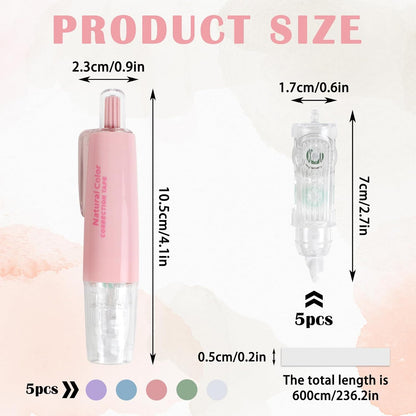 5pcs White Out Correction Tape with 5pcs Replacement Whiteout Tape, Retractable Correction Tape for School, Mini Cute Refillable White Out Tape Pens for Office Note Taking Supplies