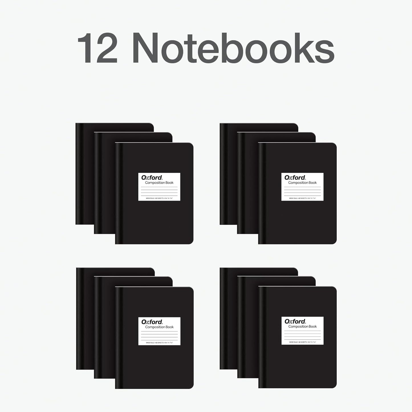 Oxford Composition Notebook 12 Pack, Notebooks for School, School Supplies, Wide Ruled Paper, School Journal, 7.5 x 9.75 Inches, 80 Sheets, Black Marble Covers (63750)