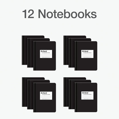 Oxford Composition Notebook 12 Pack, Notebooks for School, School Supplies, Wide Ruled Paper, School Journal, 7.5 x 9.75 Inches, 80 Sheets, Black Marble Covers (63750)