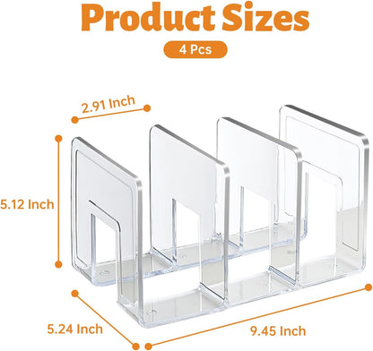 4 PCS Plastic Book Organizer, 3-Section Desktop File Sorter, Longer Thicker Divided Holders for Books, Envelopes, Notebooks, Bags, Handbags, Purses