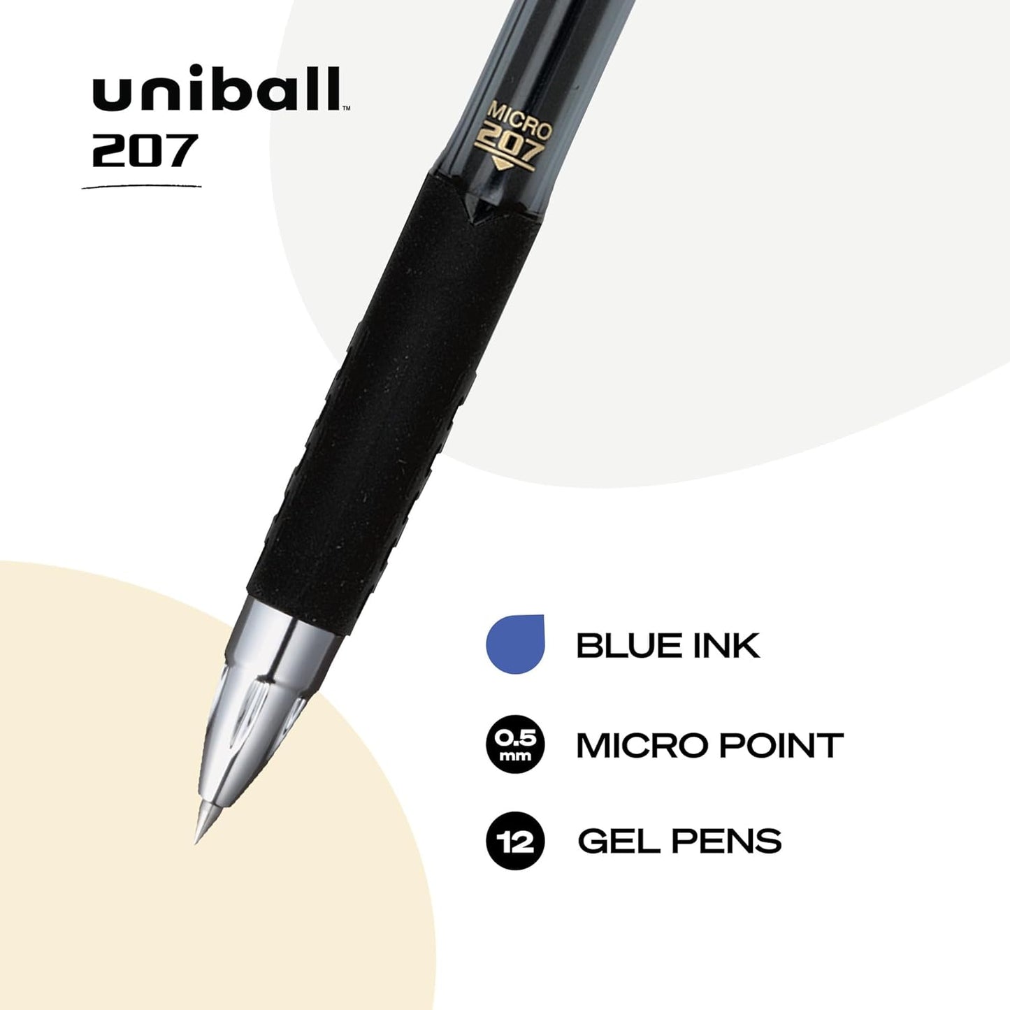 uniball 207 Plus+ Retractable Gel Pens, Medium Point (0.7mm), Black, 4 Pack