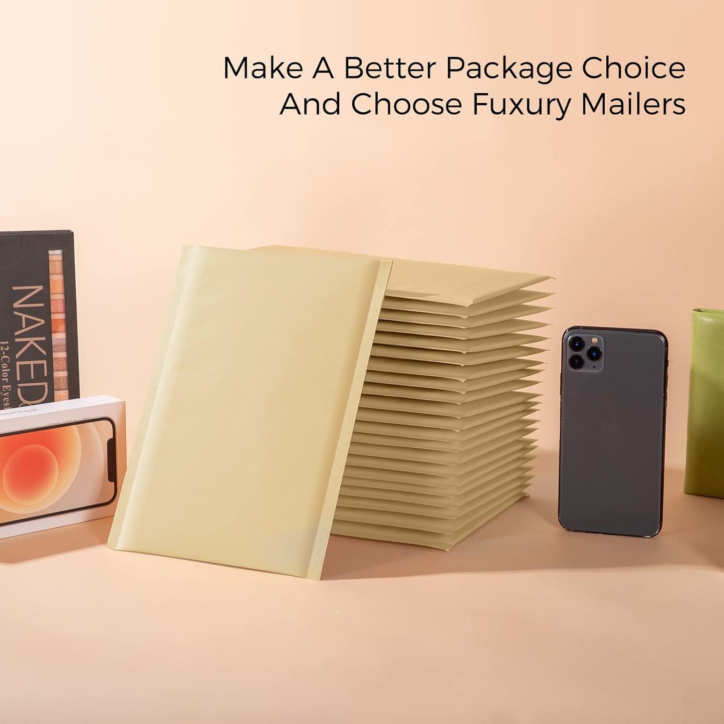 Fuxury Kraft Bubble Mailer 4x8” 50Pack Padded Envelopes Usable Size 4x7" Strong Adhesion Thick Bubble Envelopes Waterproof Cushioned Bubble Mailers Packaging for Small Business #000 Yellow