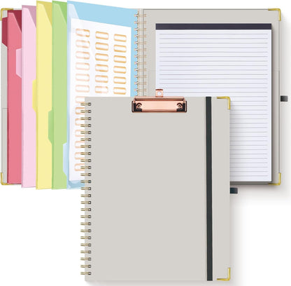 HAUTOCO Clipboard Folio with Refillable Notepad for Letter Size (11" x 8.5"), 5 Dividers with 10 Pockets, Elastic Pen Holder and File Folder Labels, Spiral Nurse Clipboard Artboard(Green)
