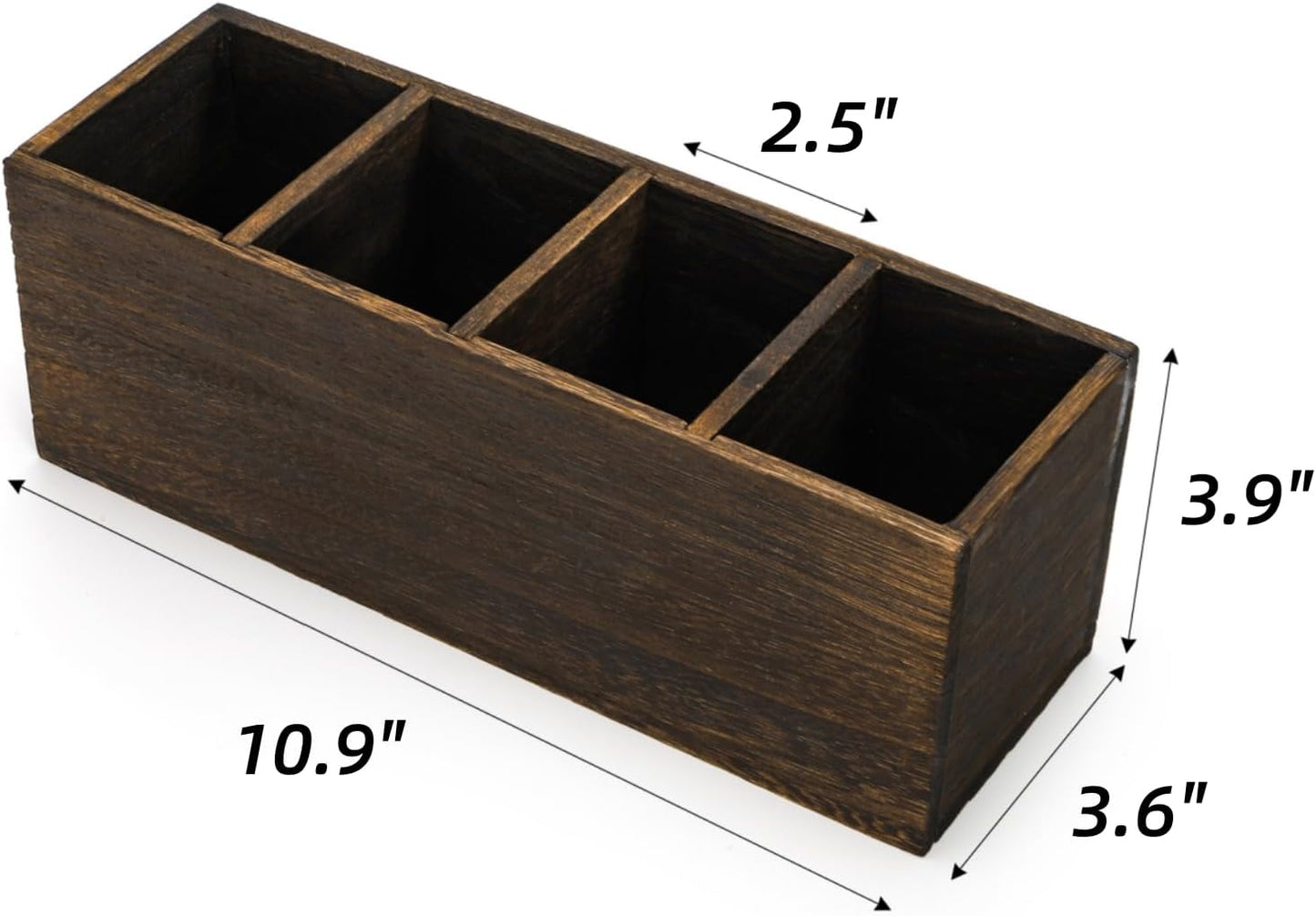 Dicunoy 2 Pack Wooden Pencil Holder for Desk, Rustic Wood Remote Control Holder Caddys, Retro Table Organizer with 4 Compartments for Art Supplies, Pen, Home, Office, School Classroom
