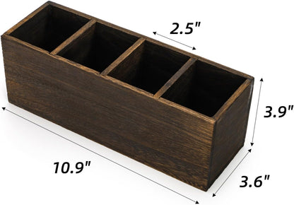 Dicunoy 2 Pack Wooden Pencil Holder for Desk, Rustic Wood Remote Control Holder Caddys, Retro Table Organizer with 4 Compartments for Art Supplies, Pen, Home, Office, School Classroom
