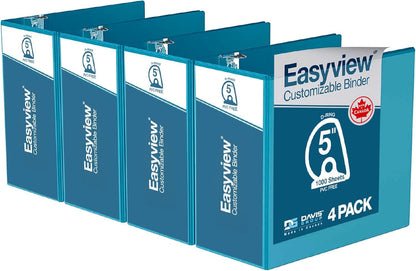 Easyview Premium 3-Ring Binders with Clear-View Covers and D Rings, Binders for School or Office, 5 Inch, Pack of 4, White