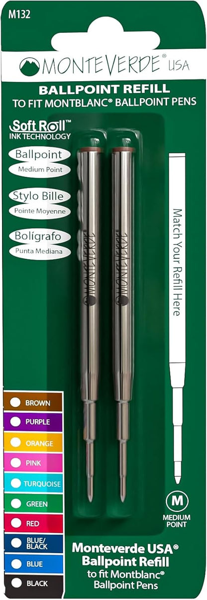 Monteverde USA Capless Ceramic Gel Refills to Fit Montblanc Ballpoint Pens, Fine Point Black Ink, Converts to Capless Rollerball, 2-Pack (M132BK)