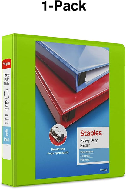 Staples Heavy-Duty 2-Inch D-Ring View Binder, Reinforced Spine, Holds Up to 450 Sheets, Gray, for Office & School