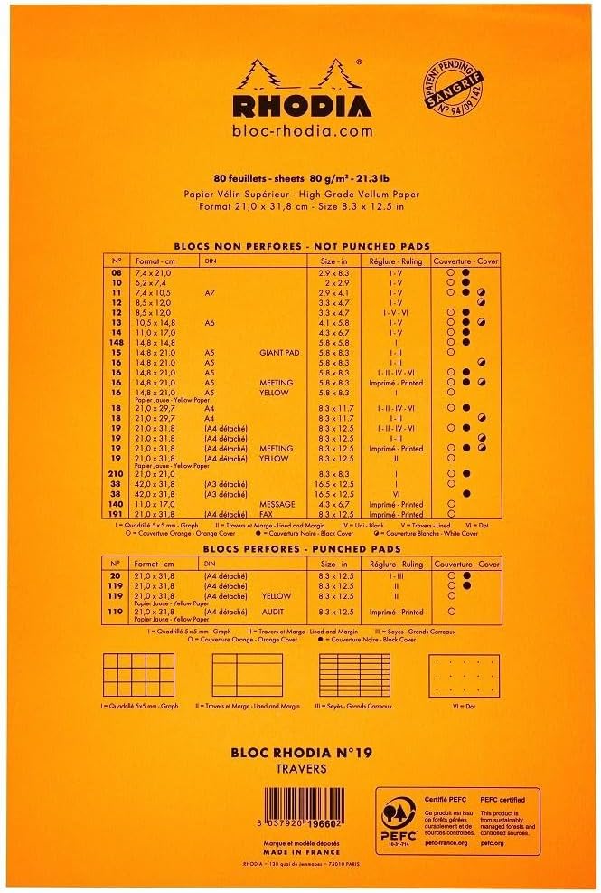 Rhodia Yellow Page Notepad, No19 A4+, Lined - Orange (19660C)