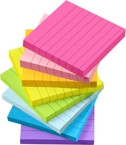 Lined Sticky Notes, 8 Pack Self-Stick Note Pads 4x6, Sticky Notes with Lines it, Strong Adhesive Post for Office & Home Planning, Bright