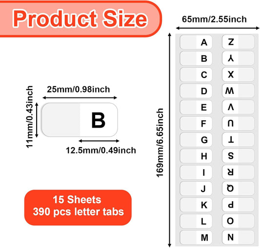 390 Pcs Multicolor Alphabet Index Tabs, A-Z Sticky Tabs, Colored Alphabetical Tab Indexes, Self-Adhesive Page-Tab, Transparent Permanent Alphabetical Tab for Notebook, Textbook, Dictionary