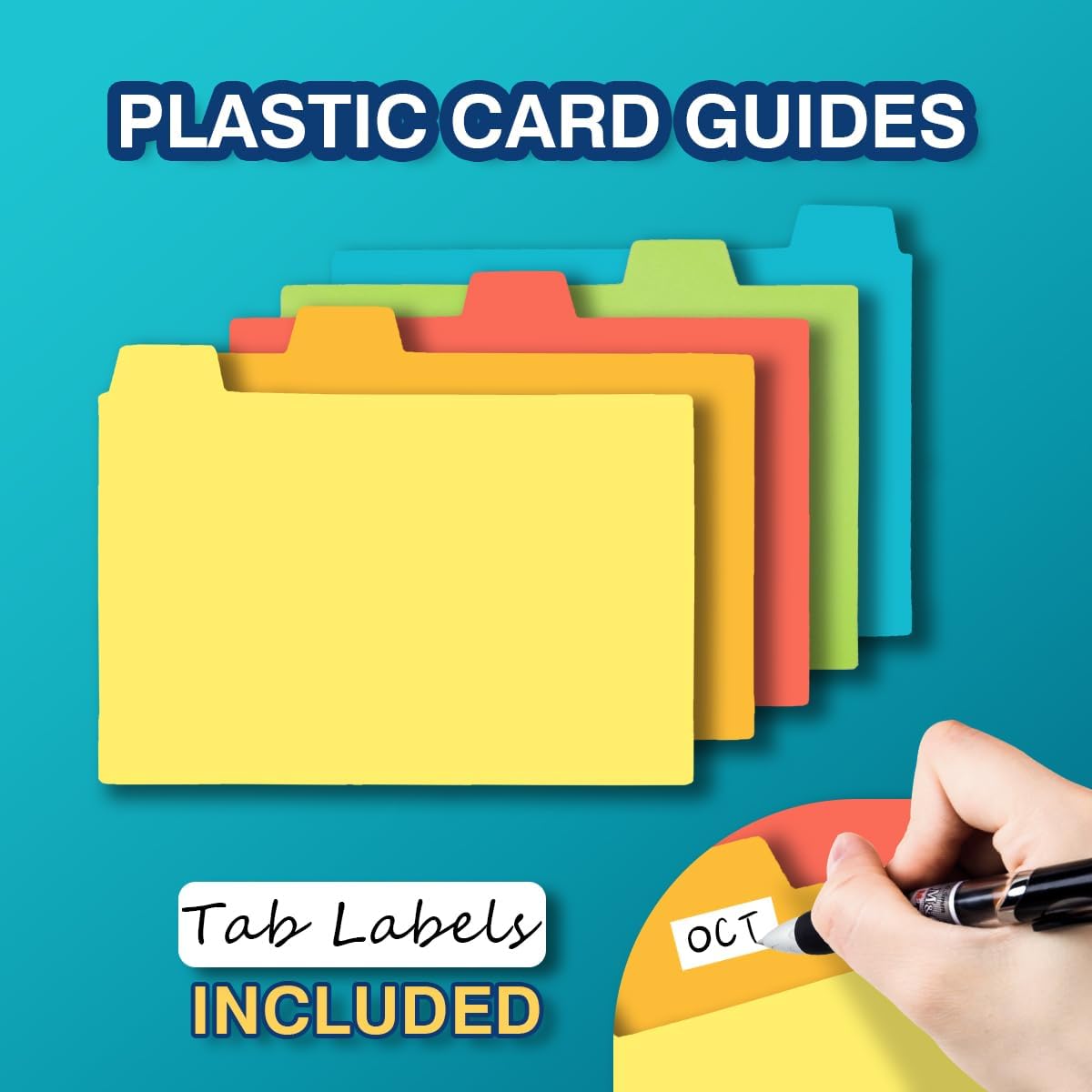 H4D Index Card Holder 3x5 Inches with 25 Plastic Dividers, Black