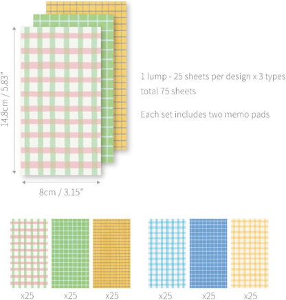 Monolike Memopad Memories design B SET - 4 Packs, 4 Different Designs, 100 Sheets Per Pad, Total 400 Sheets, Note pads, Writing pads, 3.15 x 4.17 Inches