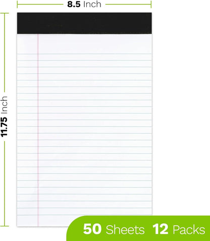 Goefun Legal Pads 8.5 x 11-50 Sheets Notepad, 12 Pack White Lined Notepads 8.5 x 11 Wide Ruled, Perforated Writing Pads Letter Size for Office, School, College