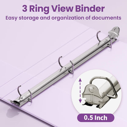 SUNEE 3 Ring Binder 2 Inch, Clear View Binder Three Ring PVC-Free (Fit 8.5x11 Inches) for School or Office Supplies, Light Purple, 1 Pack