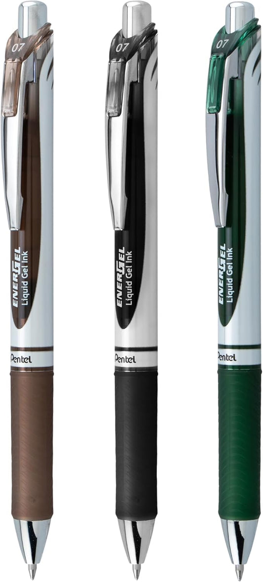 Pentel EnerGel RTX Retractable Liquid Gel Pen, 0.7mm, Chill Hue, Turquoise, Green, and Lime Green Ink, Pack of 3 Pens (BL77CHIBP3M)