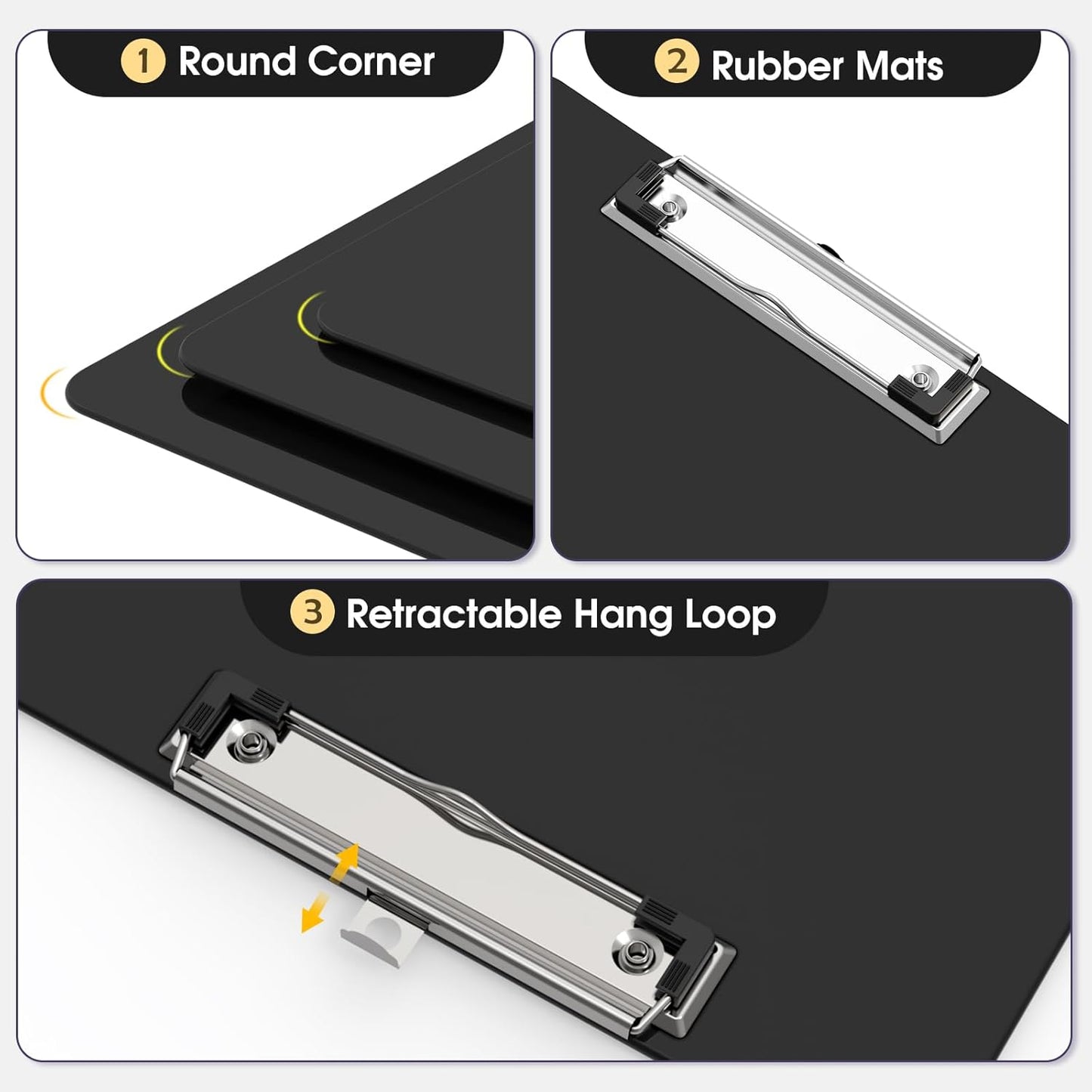 Plastic Clipboards 2 Pack, A4 Black Clip Board 8.5x11 for Classroom, Students, Kid, Woman, Size 9" x 12.5" with Low Profile Clip, Office & School Supply