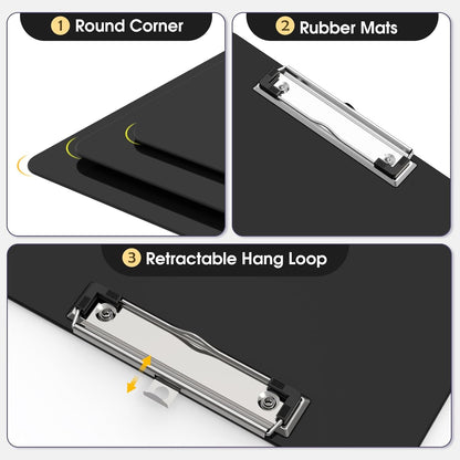 Plastic Clipboards 2 Pack, A4 Black Clip Board 8.5x11 for Classroom, Students, Kid, Woman, Size 9" x 12.5" with Low Profile Clip, Office & School Supply