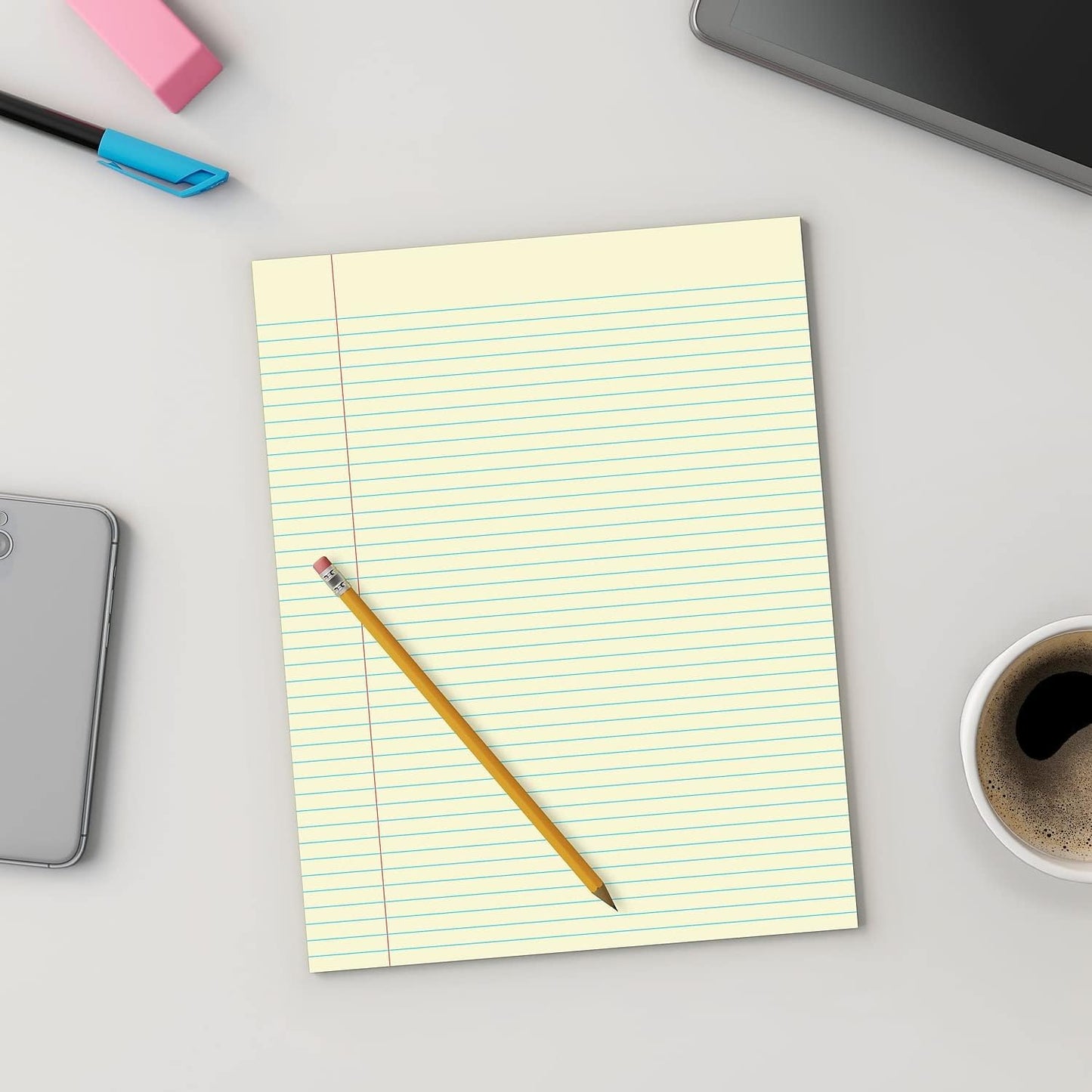 STAPLES Notepads, 8.5” x 11”, Narrow Ruled, White, 50 Sheets/Pad, 12‑Pack