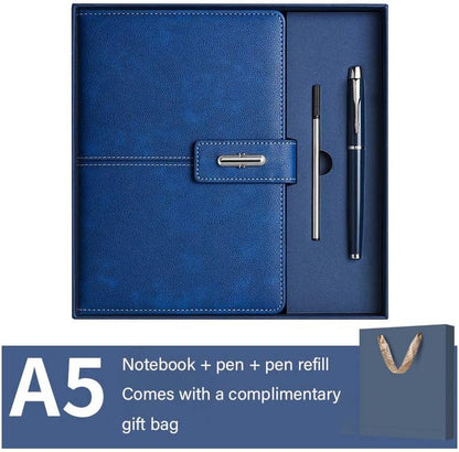A5 Notebook Journal Leather Journal Hardcover With Pen Set for Work School Writing Business Notebook 200 pages + pen refill + gift box packaging(Blue)