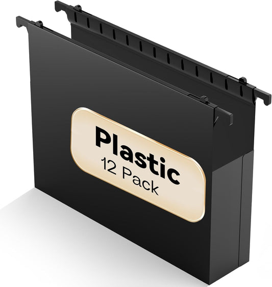 Plastic Extra Capacity Hanging File Folder Letter Size,12 Pack Reinforced Expandable Hanging Folders,Heavy Duty 2 Inch Expansion,Adjustable Tabs,Hanging Organizer Designed for Bulky Files(Gray)