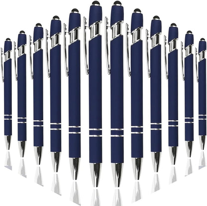 Oddmoal Ballpoint Pen with Stylus Tip, Soft Touch Click Metal Pen, 1.0mm Medium Point, Black Ink, 12 Count(Black)