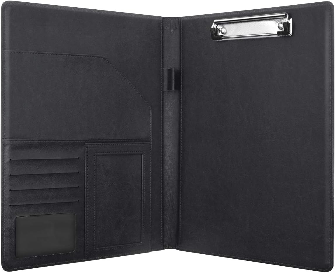 WAVEYU Resume Portfolio Folder, Padfolio Clipboard, Writing Portfolio Leather Clipboard with Cover for Legal Pad Holder Letter Size A4 for Business Conference Notepad Clip Boards, Purple
