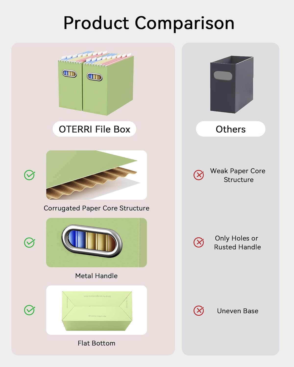 Oterri File Organizer Box, Portable Collapsible Cardboard File Folder Organizer with Handle for Letter Size Hanging Files, Document Storage Box for Home Office & Classroom (4 Packs, Black)