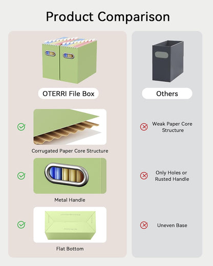 Oterri File Organizer Box, Portable Collapsible Cardboard File Folder Organizer with Handle for Letter Size Hanging Files, Document Storage Box for Home Office & Classroom (4 Packs, Black)
