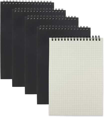 4 Pack Graph Paper Notebook, A5 Top Wirebound Grid Spiral Notebook 5.8" x 8.3",60 Sheets,5mm x 5mm Grid Paper,Grid Notepad for Students, Math, Engineering (Black)