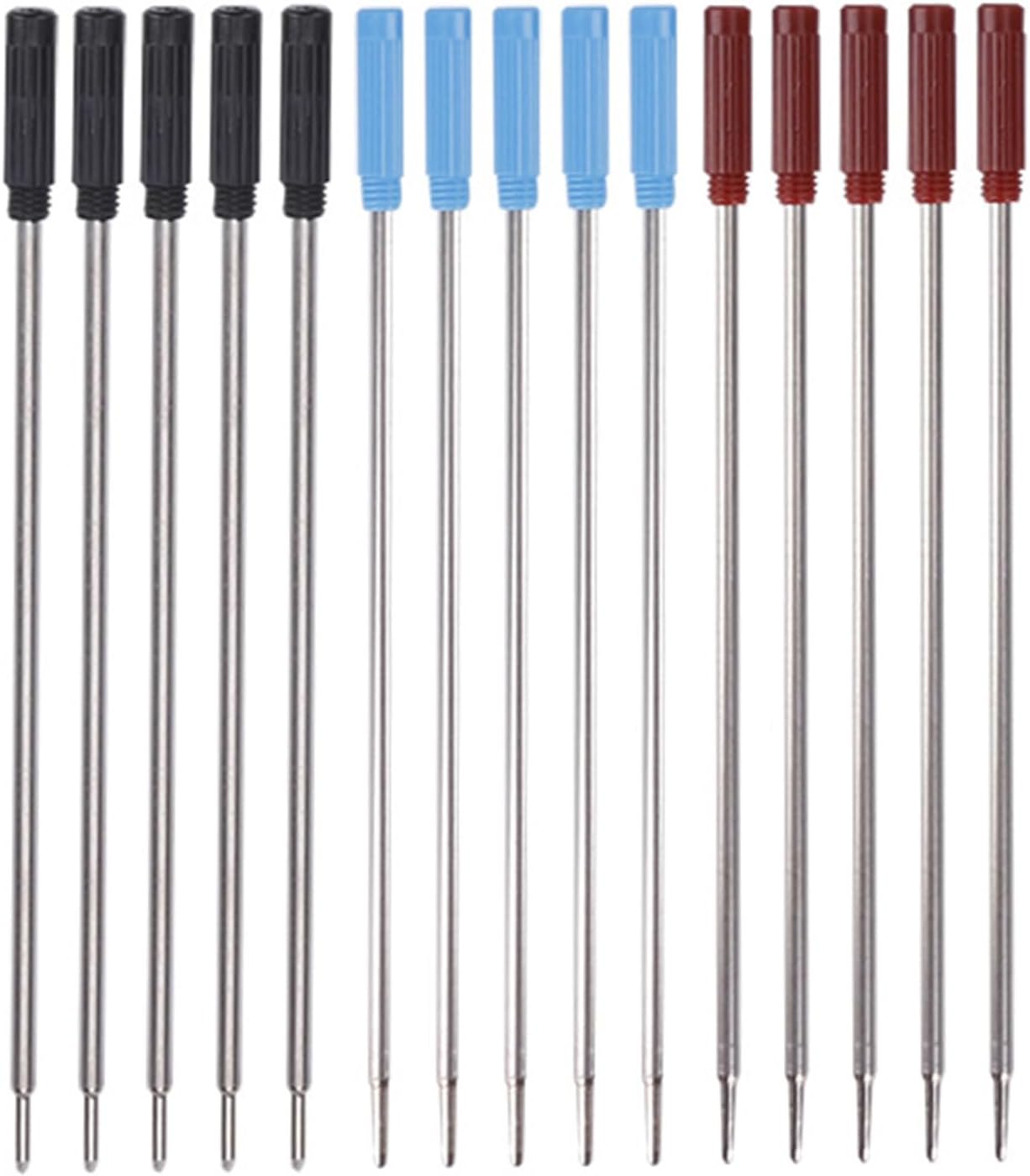 0.7 mm Ballpoint Ink Twist Pen Refills, 15 Pcs Medium Point Metal Smooth Writing Replaceable Ink Refill, Stationery Compatible for Cross Ballpoint Replacement (4.6in M) (Black+Red+Blue, 15)