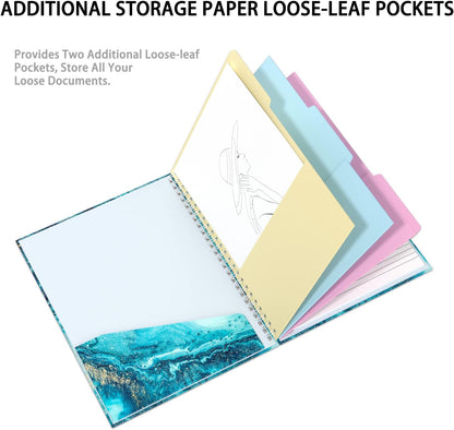 Rimilak Spiral Clipboards Folio with Refillable Lined Notepad, 14.5 x 9.8 In, Hardcover Cover with 5 Interior Pockets, Elastic Band and Pen Loop Series. Cute Stylish Clipfolio, Daisy Flower