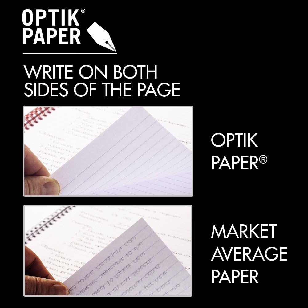 Black n' Red Notebook, Business Journal, 11" x 8", 70 Sheets, Ruled, Optik Paper, Scribzee App, Flexible Poly Cover, Wirebound, Black (K67030)