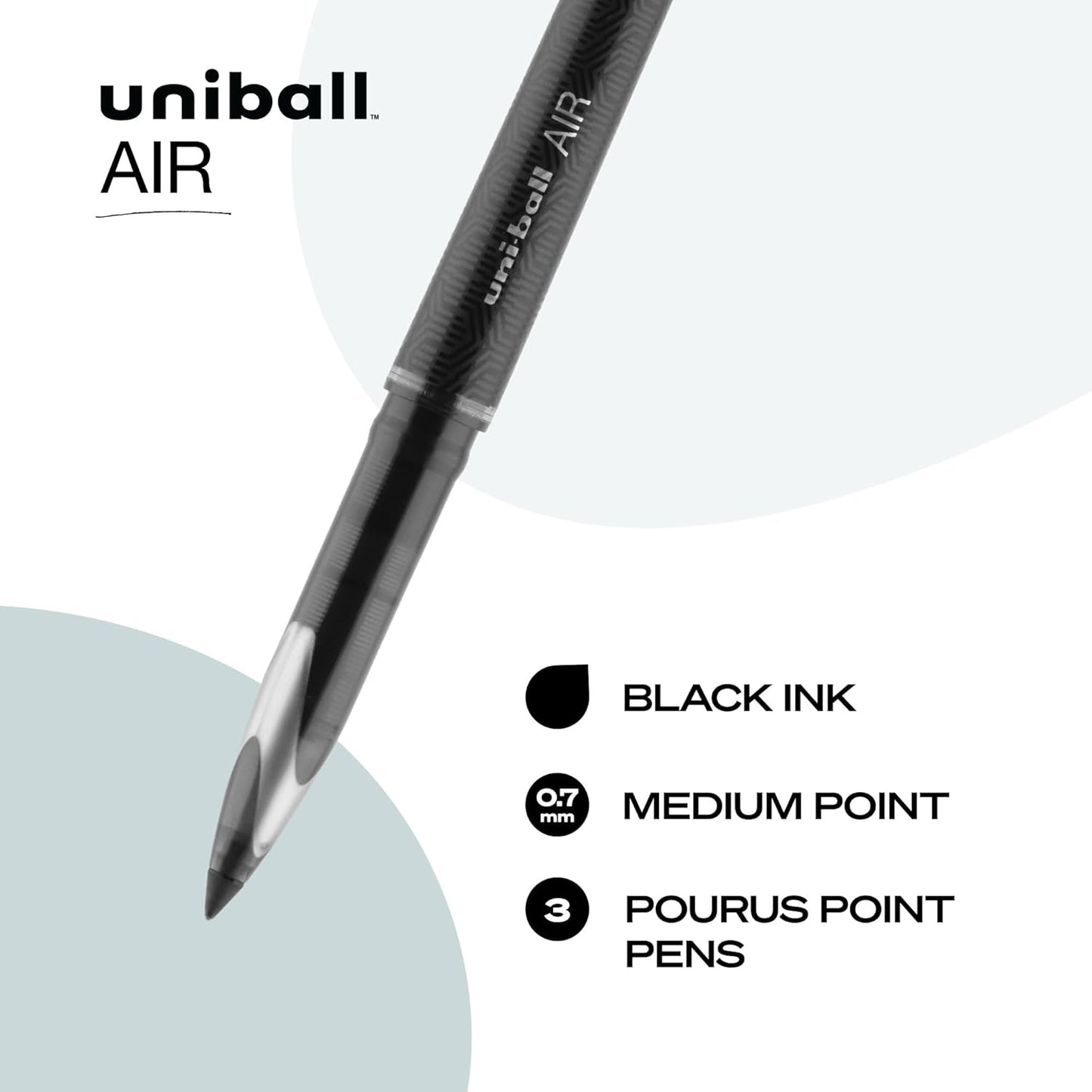 uniball Air Porous Point Pens, Medium Point (0.7mm), Black, 3 Pack