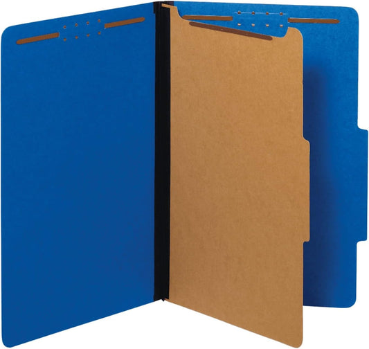 Globe-Weis/Pendaflex Colored Classification Folders, 2/5 Cut Tab, 1 Divider, Embedded Fasteners, Legal Size, Dark Blue, 10 Per Box (28732)