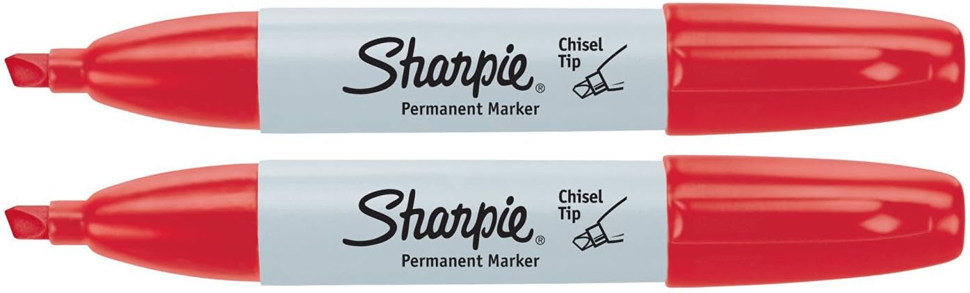 Sharpie Permanent Marker, Chisel Tip, Red, 2 Markers per order (38283)