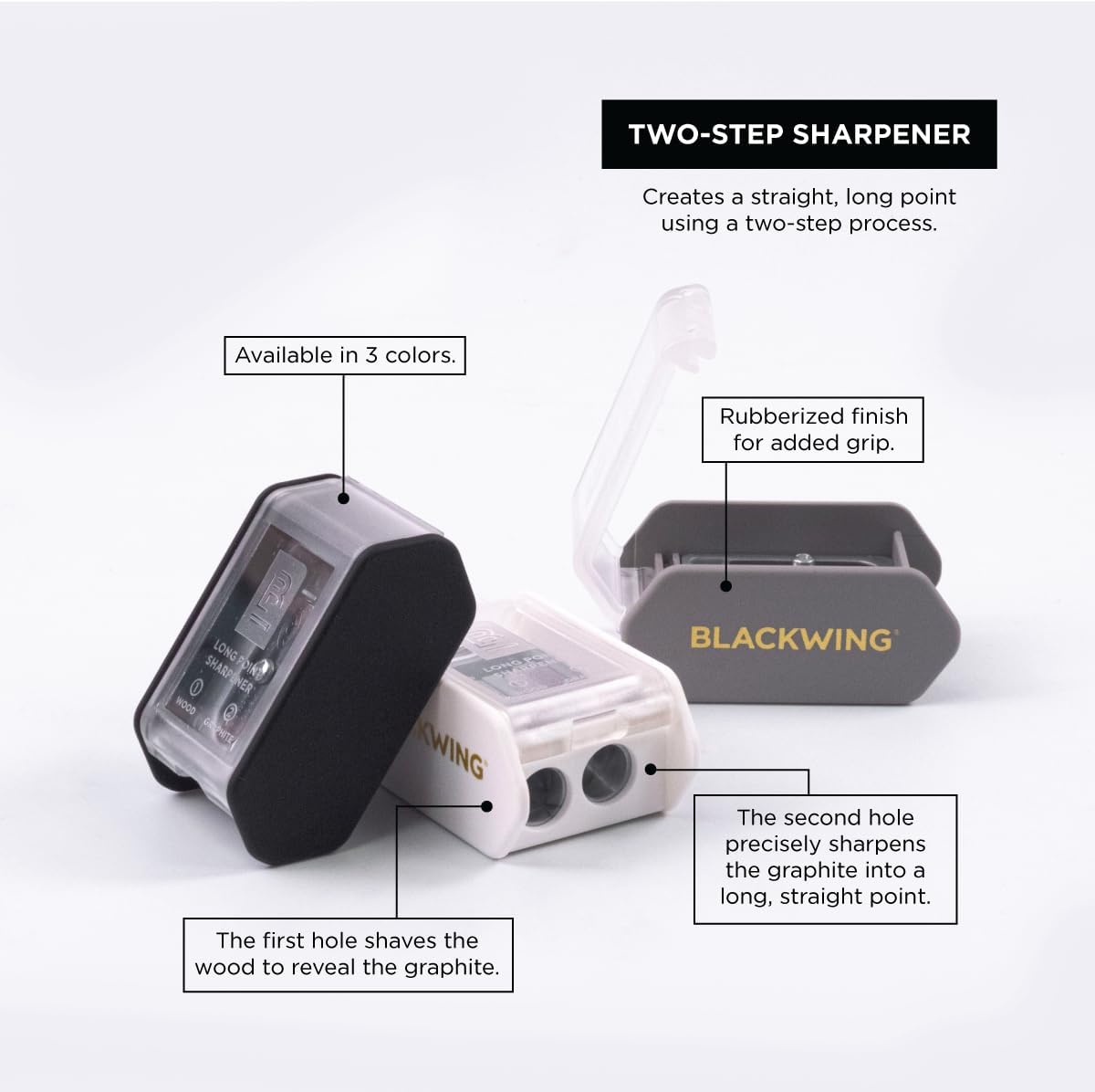 Blackwing Two-Step Long Point Pencil Sharpener, White Color, German Steel Blades, Pack of 1