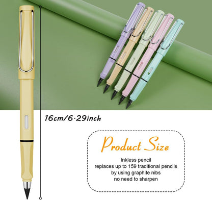 Ainiv Inkless Pencil with Eraser - 5 Sets Infinity Pencil, Reusable with Extra 5 Eraser & 5 Replaceable Nibs for Home, Office & School Writing, Drawing