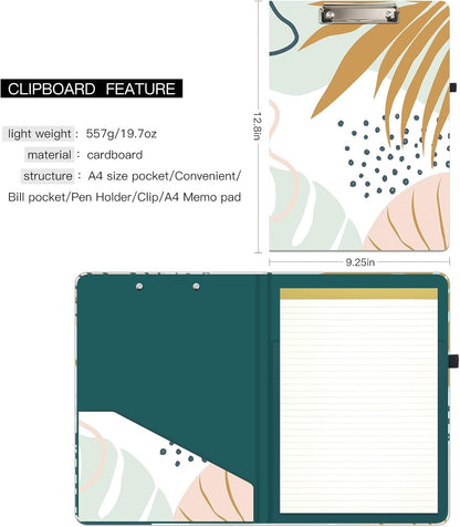 Hongri Clipboard Folio with Refillable Lined Notepad and Interior Storage Pocket for Students, Classroom, Office, Women, Man, Cute Custom Pattern, Size 12.8 x 9.2 in, Classic Flower
