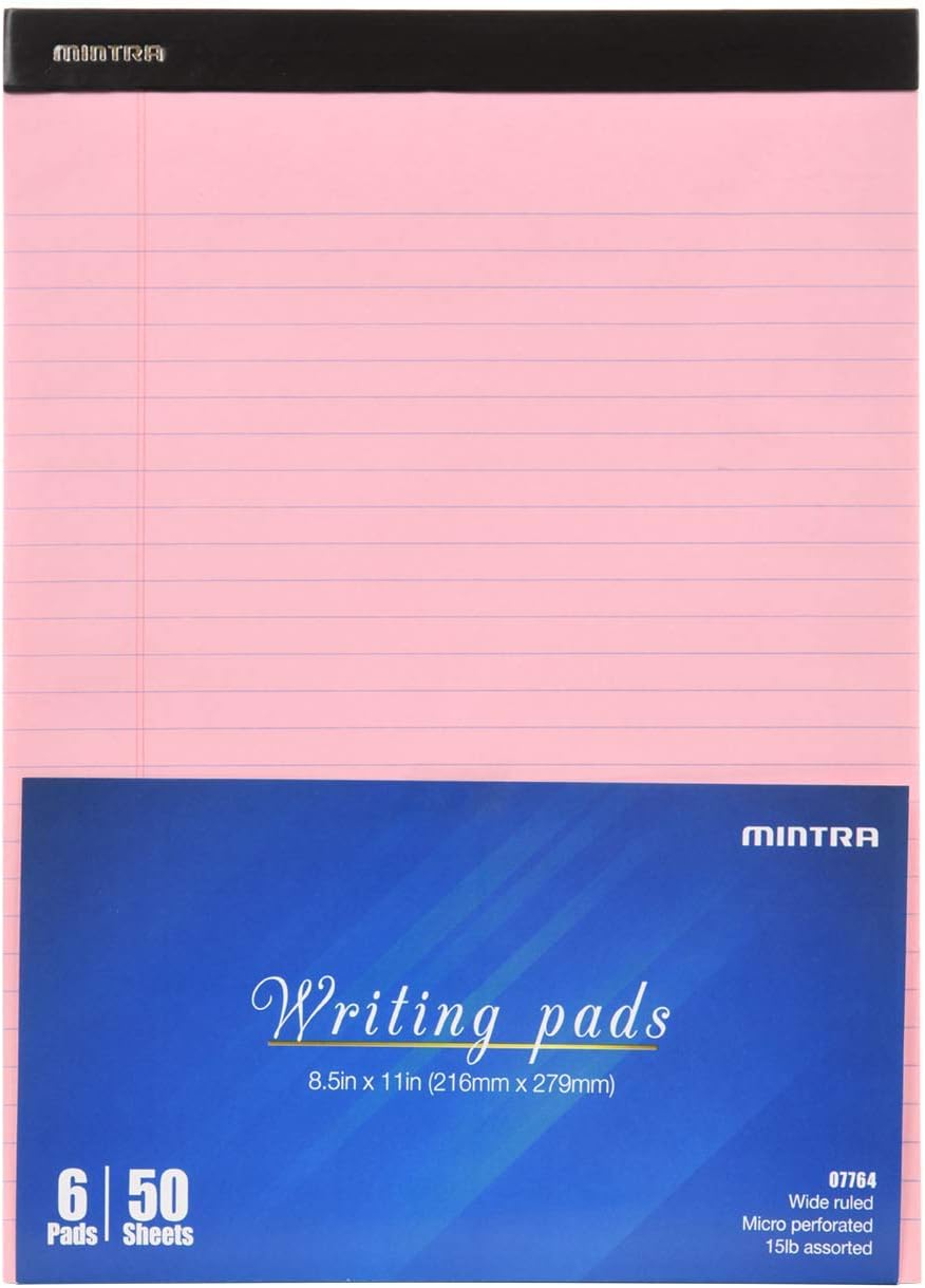 Mintra Office White Legal Pads – Ruled Notepads and Micro-Perforated Sheets, Ideal for Writing, Note-Taking & Creativity, Office, or Professional Use, Basic Pad 6 pack, 8.5"x11" (Narrow Ruled)