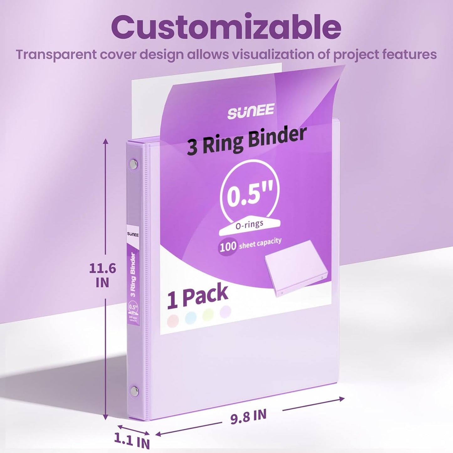 SUNEE 3 Ring Binder 3 Inch 1 Pack, Clear View Binder Three Ring PVC-Free (Fit 8.5x11 Inches) for School or Office Supplies, Pink