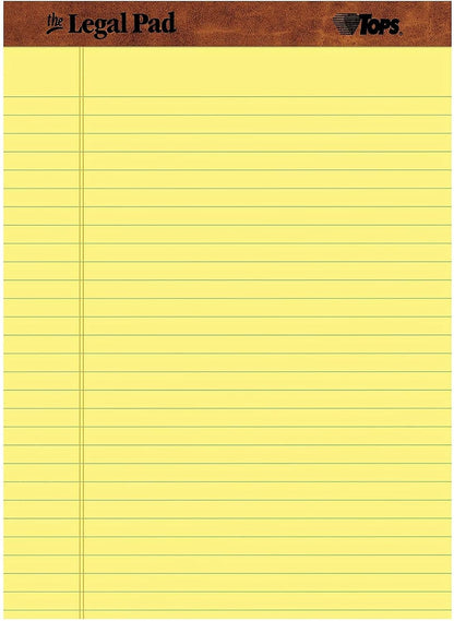 TOPS 8.5 x 11.75 Legal Pads, 12 Pack, The Legal Pad Brand, Wide Ruled, Yellow Paper, 50 Sheets Per Writing Pad, Made in the USA (7532)