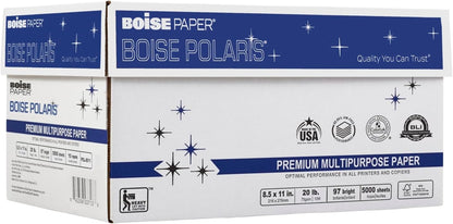 Boise Paper Premium Multipurpose Copy Paper | 8.5" x 11" Letter | 97 Bright White, 24 lb. | 10 Ream Carton (5,000 Sheets)