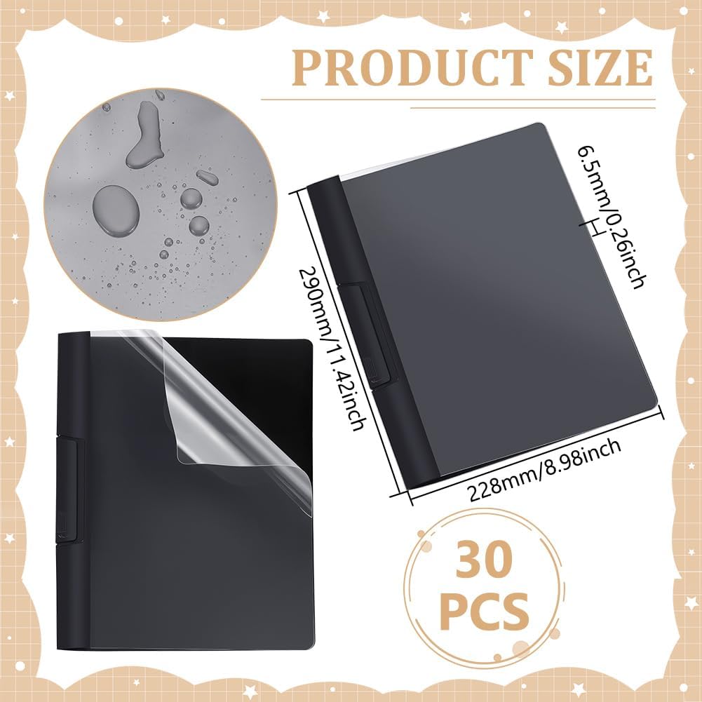 30 Pack Presentation Folders, 9x11.4Inch Clear Report Covers with Swing Clip Resume Portfolio Folder Document Binder with 5pcs Stickers for Business Office Files Document, Letter Size