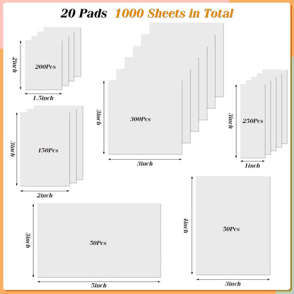 [1000 PCS] Transparent Sticky Notes, 6 Sizes Clear Sticky Notes Pads, Waterproof Self-Adhesive Translucent Sticky Notes for Annotating Books, See Through Sticky Notes for School & Office