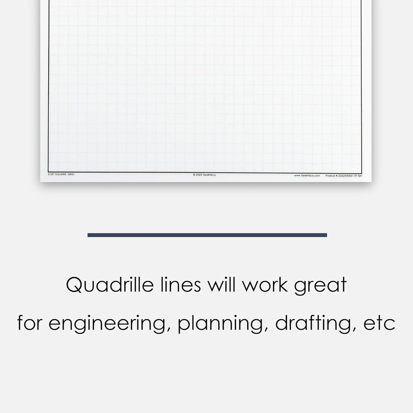 GeekNavy 11" x 17" Quadrille Graph Paper 50 Sheets Landscape - 0.25" 4x4 Square Grid, Blueprint, High Brightness, Border-Outlined, Large Drafting (1-Pack)