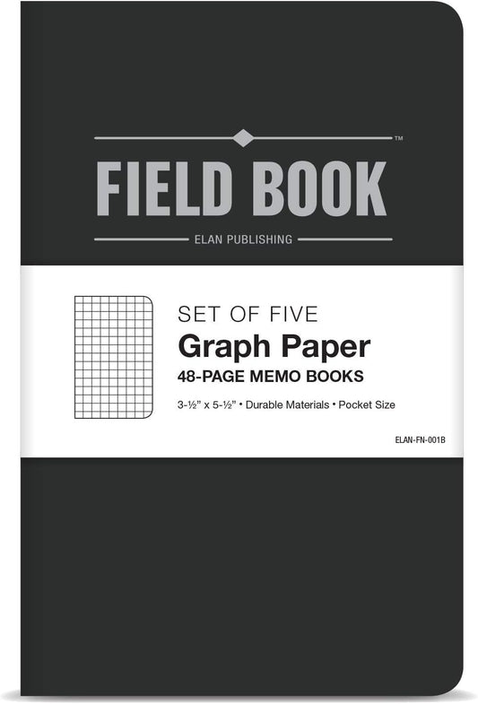 Elan Publishing Company Field Notebook/Pocket Journal - 3.5"x5.5" - Black - Graph Memo Book - Pack of 5