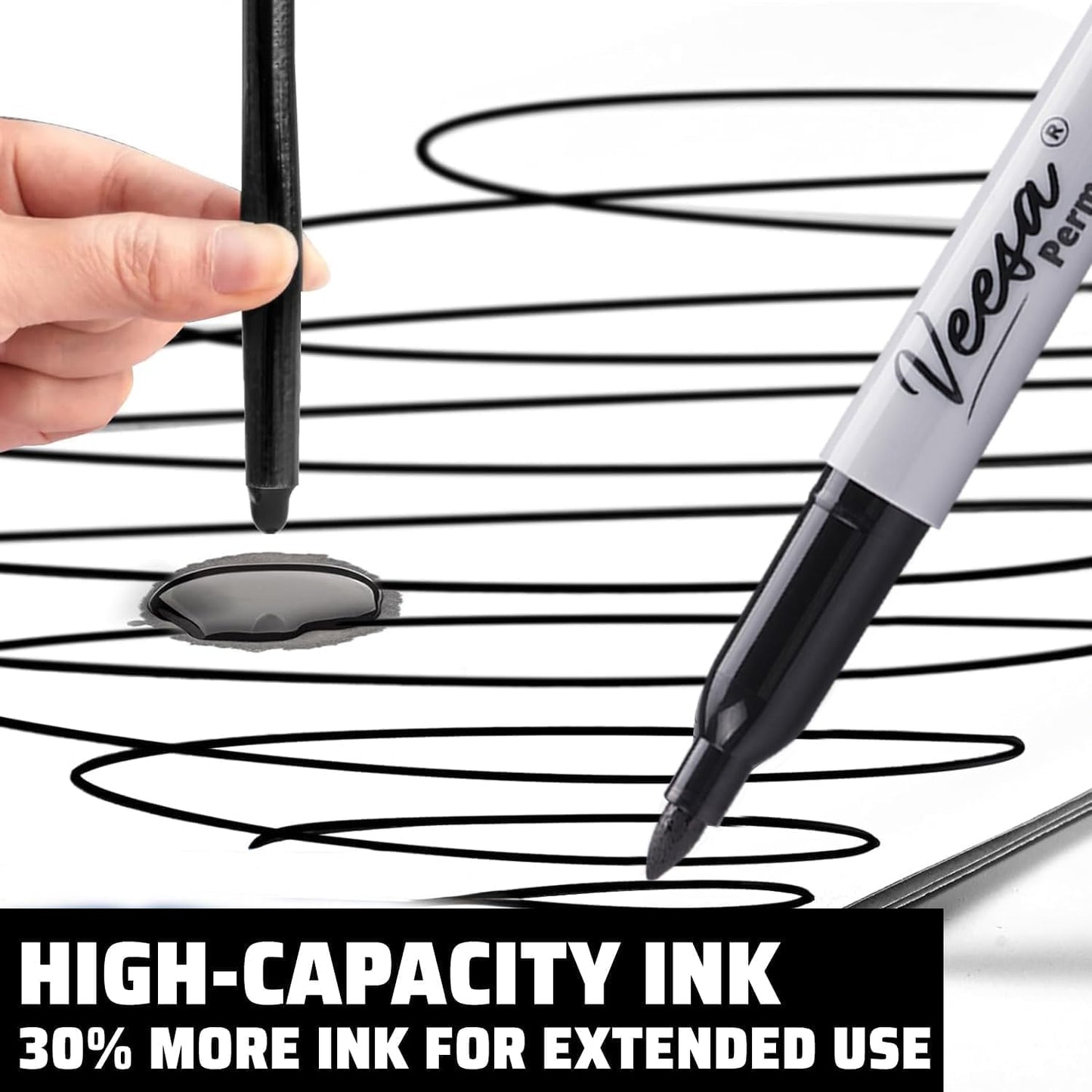 VEESA Permanent Markers Bulk, Fine Tip, 75 Pack Black Permanent Markers, Quick Drying, Water- & Fade-Resistant, Used on Wood Plastic Paper Metal